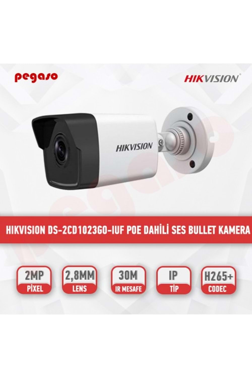 HIKVISION DS-2CD1023GO-IUF 2 MP 2.8MM DAHİLİ SES POE H265+IP BULLET KAMERA(30MT)